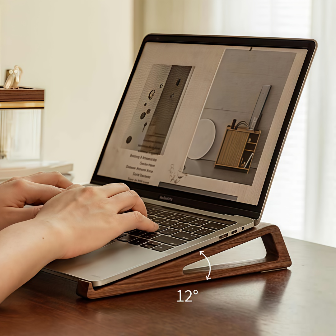 Laptop Accessories Must Have - ขาตั้งแล็ปท็อปไม้พับได้แบบพกพา-ตามหลักสรีรศาสตร์ 12 ° ปรับมุมได้, การออกแบบสามเหลี่ยมระบายอากาศระบายความร้อน, อุปกรณ์สํานักงาน