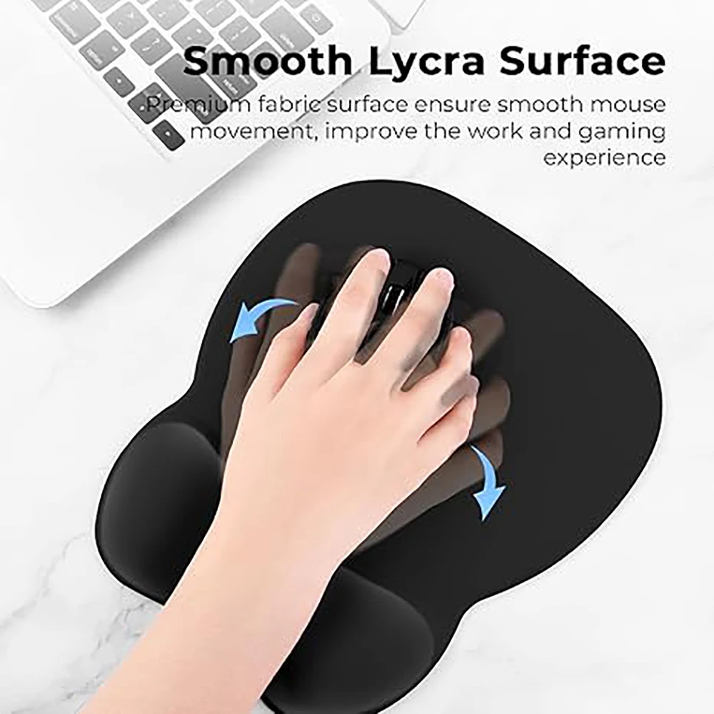 Wrist Rest Gel - แผ่นรองเมาส์พร้อมที่รองรับข้อมือ, แผ่นรองเมาส์ตามหลักสรีรศาสตร์พร้อมที่วางข้อมือเมมโมรีโฟมและอุปกรณ์โต๊ะทํางานฐานกันลื่น-สีดํา