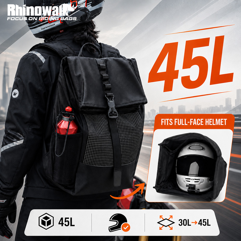 Laptop Accessories Bag - กระเป๋าเป้สะพายหลังสำหรับหมวกกันน็อคมอเตอร์ไซค์ Rhinowalk ความจุ 45 ลิตร กระเป๋าใส่หมวกกันน็อคเต็มใบ